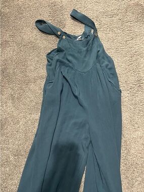 Teal Wide-Leg Sleeveless Jumpsuit with Button Straps